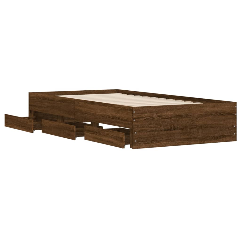 vidaXL Bed Frame with Drawers without Mattress Brown Oak 75x190 cm Small Single