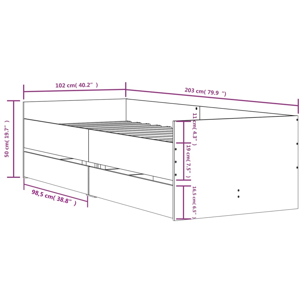 Bed Frame | Grey Sonoma | Engineered wood | Single | Bed Frame