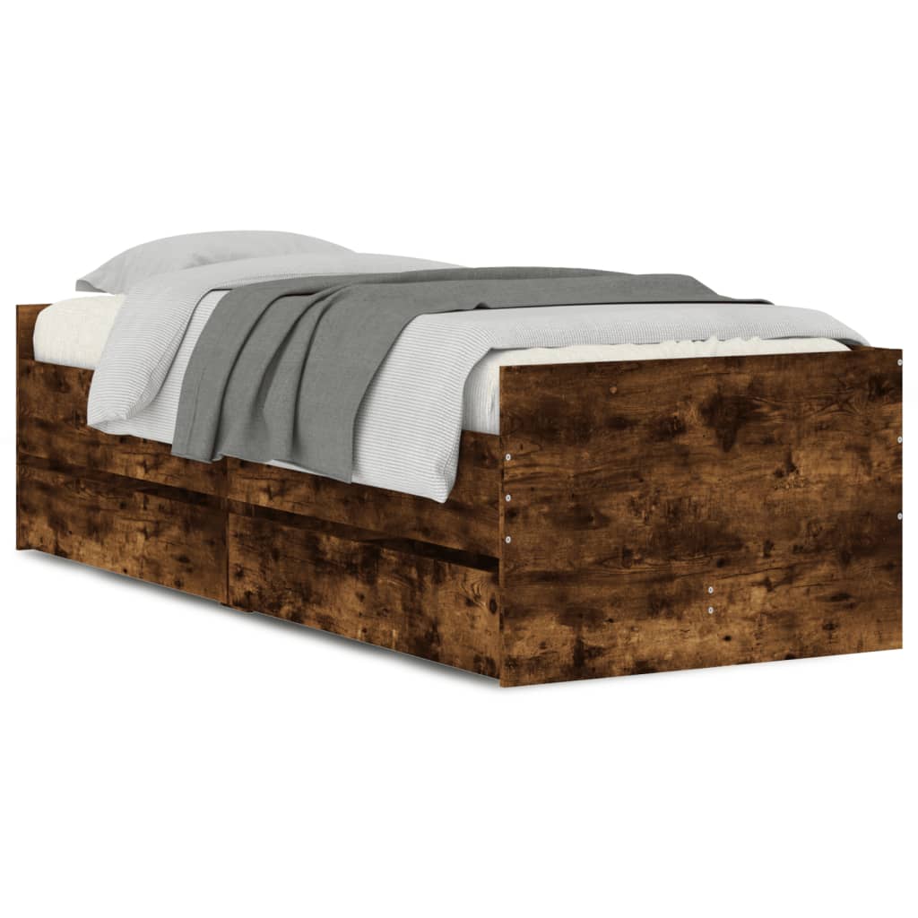 Bed Frame with Drawers without Mattress Smoked Oak 90x200 cm