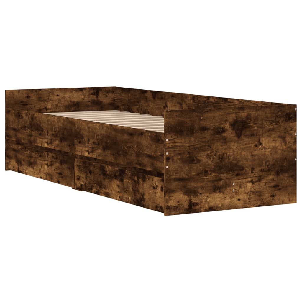 Bed Frame with Drawers without Mattress Smoked Oak 90x200 cm