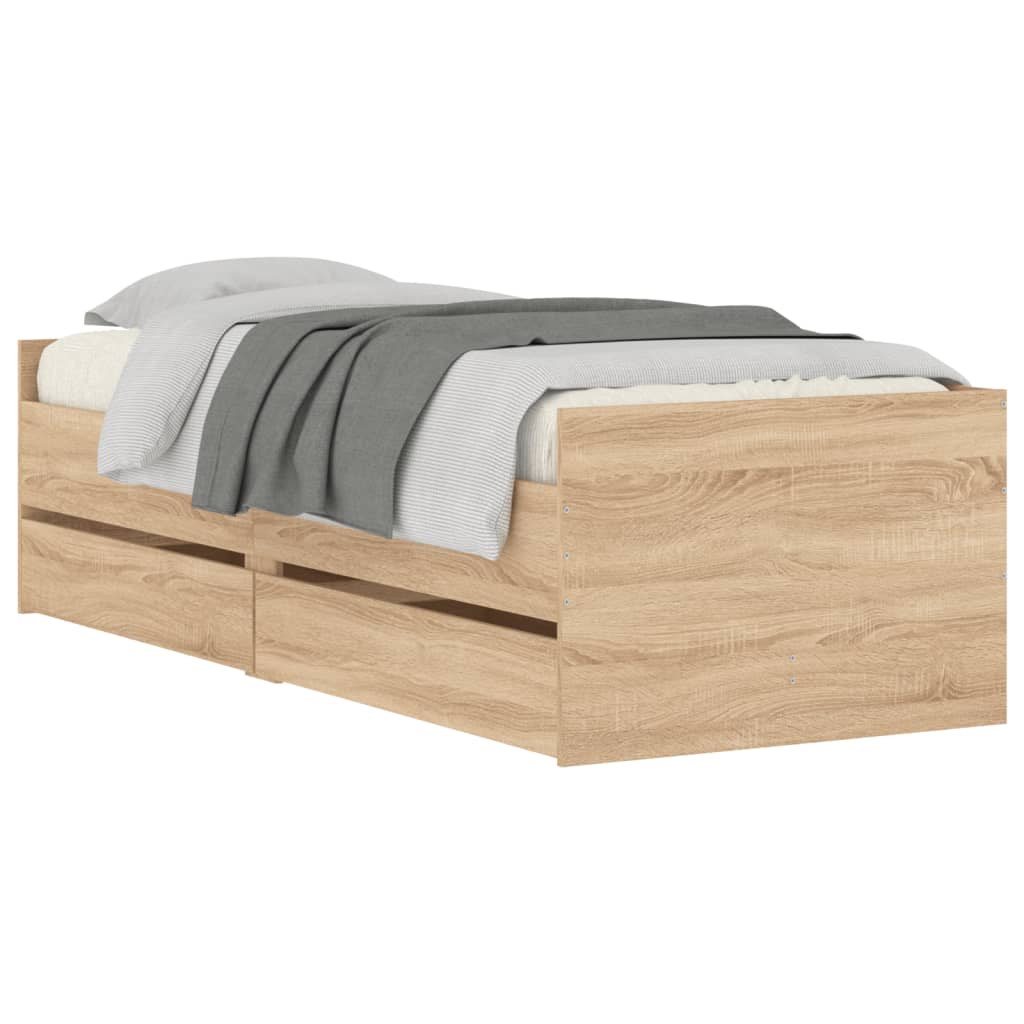 Bed Frame with Drawers without Mattress Sonoma Oak 90x190 cm Single