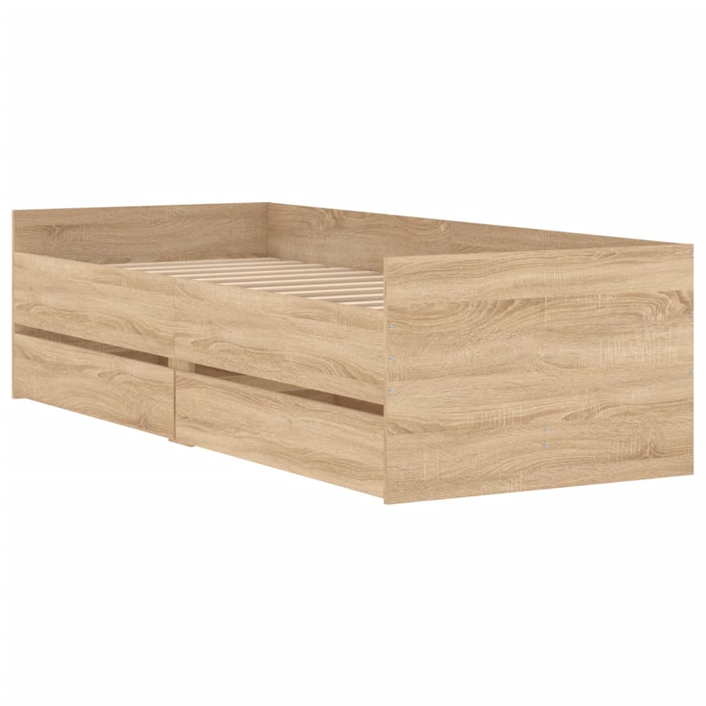 Bed Frame with Drawers without Mattress Sonoma Oak 90x190 cm Single