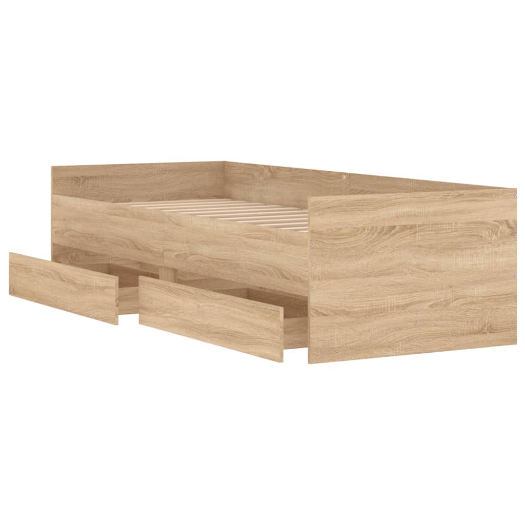 Bed Frame with Drawers without Mattress Sonoma Oak 90x190 cm Single