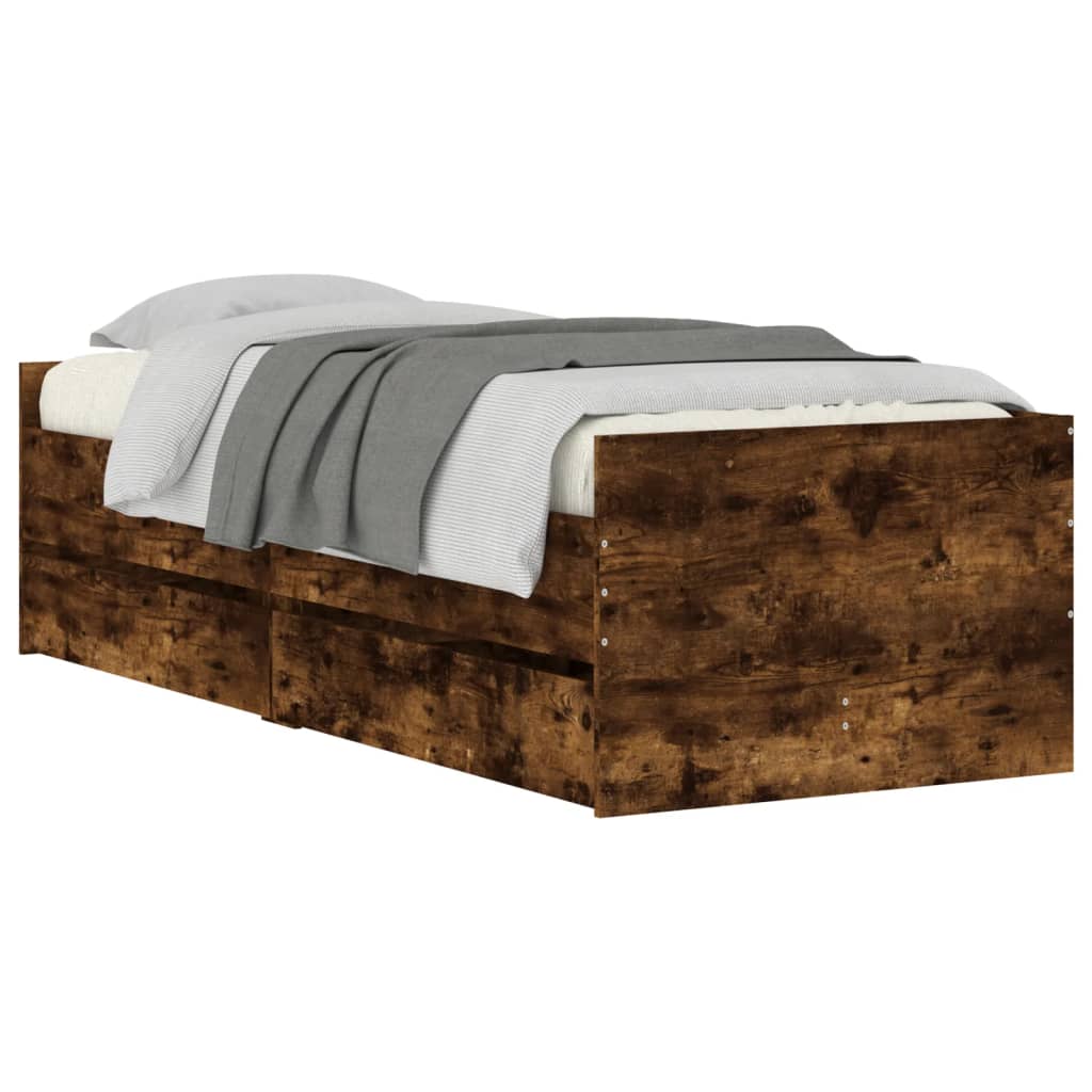 Bed Frame without Mattress Smoked Oak 75x190 cm Small Single Small Single
