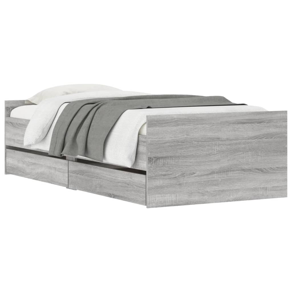 Bed Frame with Drawers without Mattress Grey Sonoma 90x200 cm