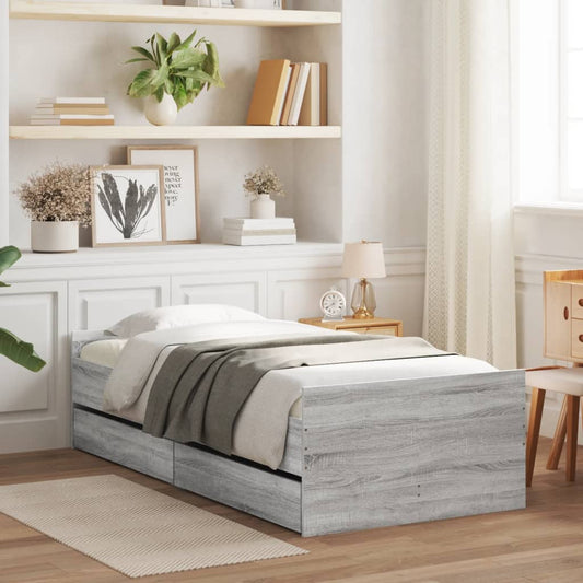 Bed Frame with Drawers without Mattress Grey Sonoma 90x200 cm