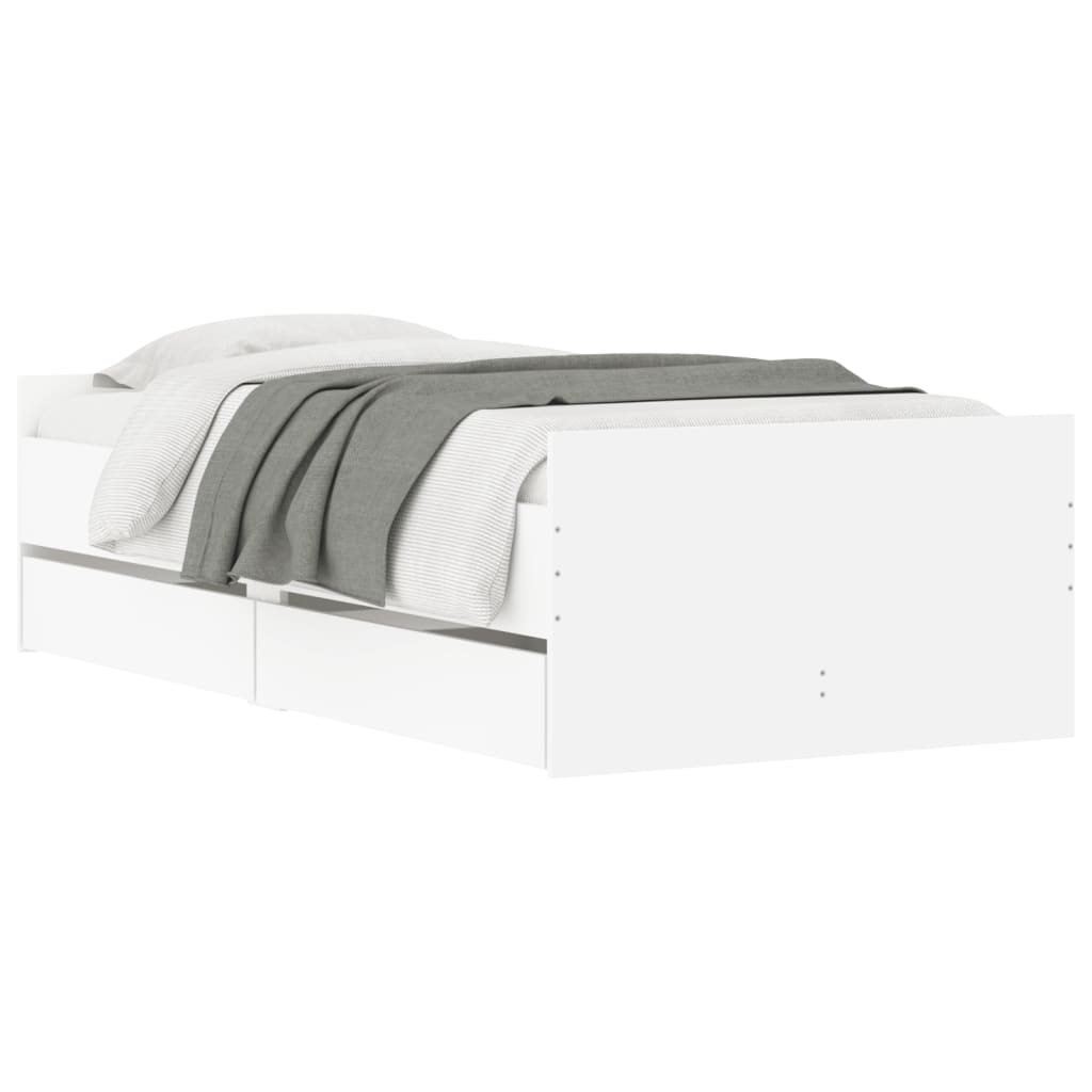 vidaXL Bed Frame with Drawers without Mattress White 90x190 cm Single