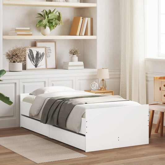 vidaXL Bed Frame with Drawers without Mattress White 90x190 cm Single