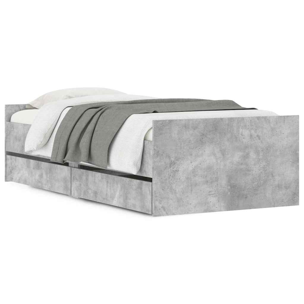 Bed Frame | Concrete grey | Engineered Wood | 90x190 cm Single