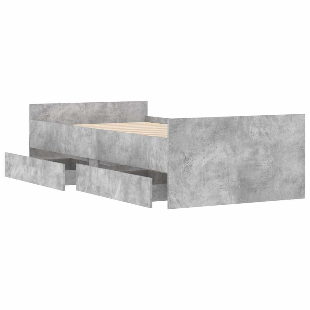 Bed Frame | Concrete grey | Engineered Wood | 90x190 cm Single