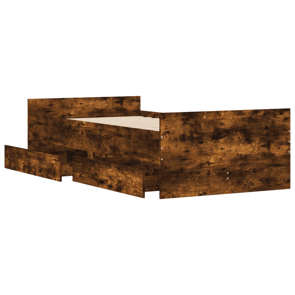 Bed Frame with Drawers without Mattress Smoked Oak 90x190 cm Single