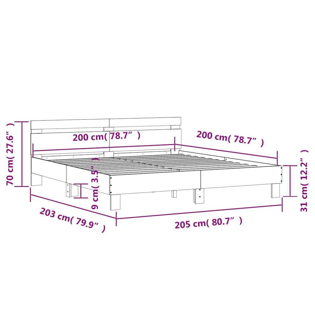 Bed Frame without Mattress Sonoma Oak 200x200 cm