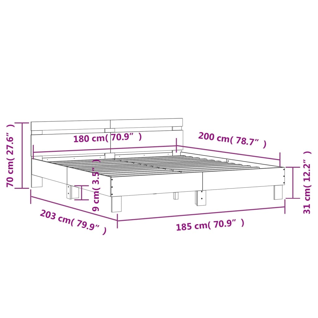 Bed Frame without Mattress Black 180x200 cm Super King