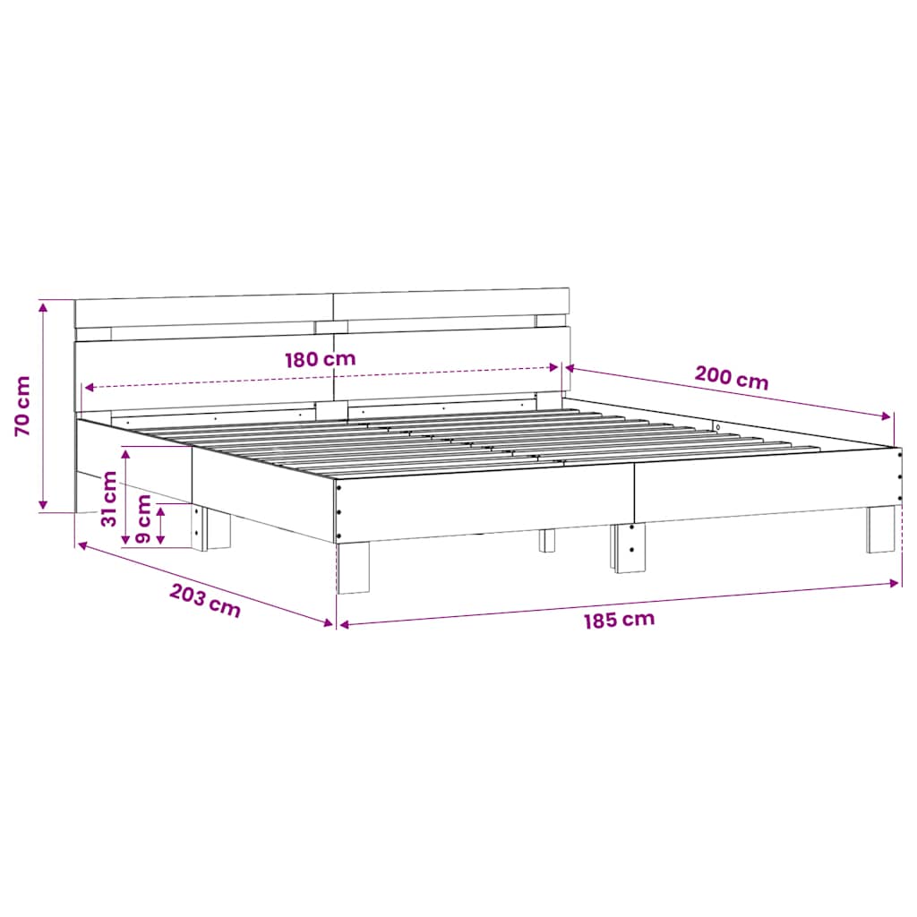 Bed Frame without Mattress Sonoma Oak 180x200 cm Super King