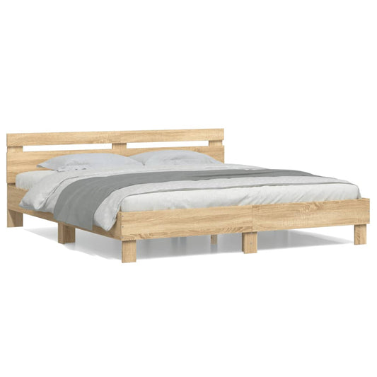 vidaXL Bed Frame with Headboard Sonoma Oak 180x200 cm Super King Size Engineered Wood