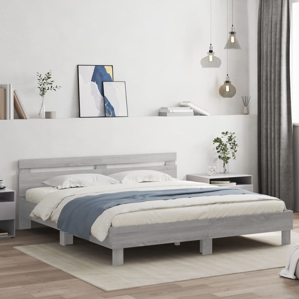 Bed Frame | Grey Sonoma | Engineered wood, Plywood slats | King