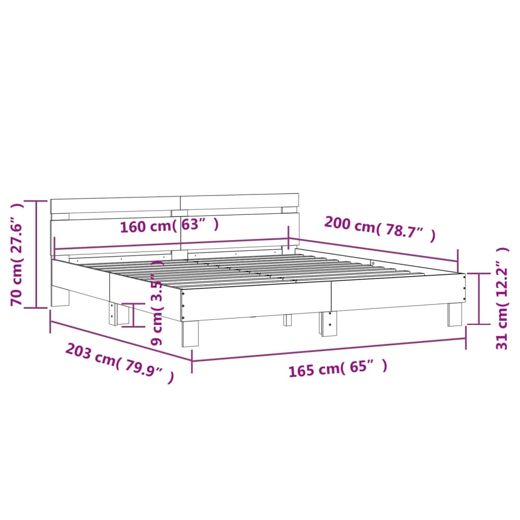 Bed Frame without Mattress White 160x200 cm