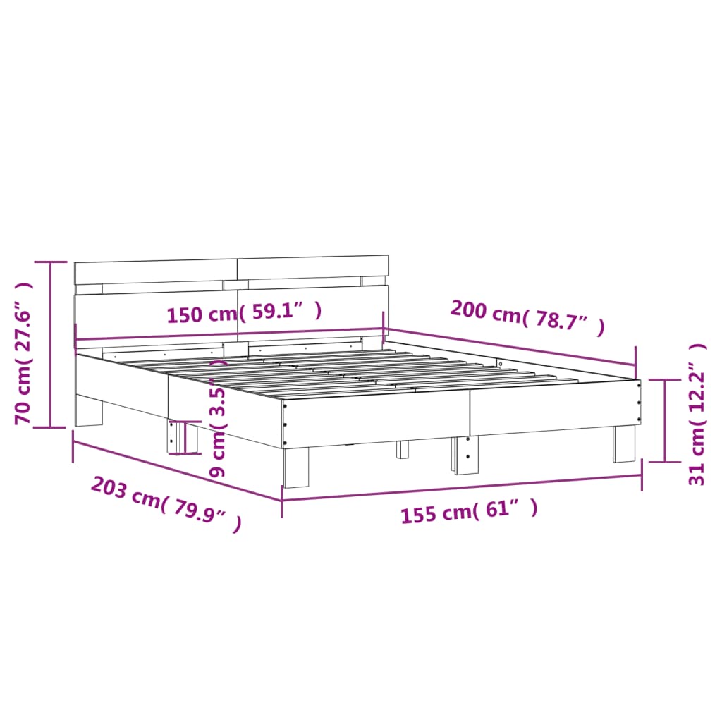 Bed Frame without Mattress Black 150x200 cm King Size