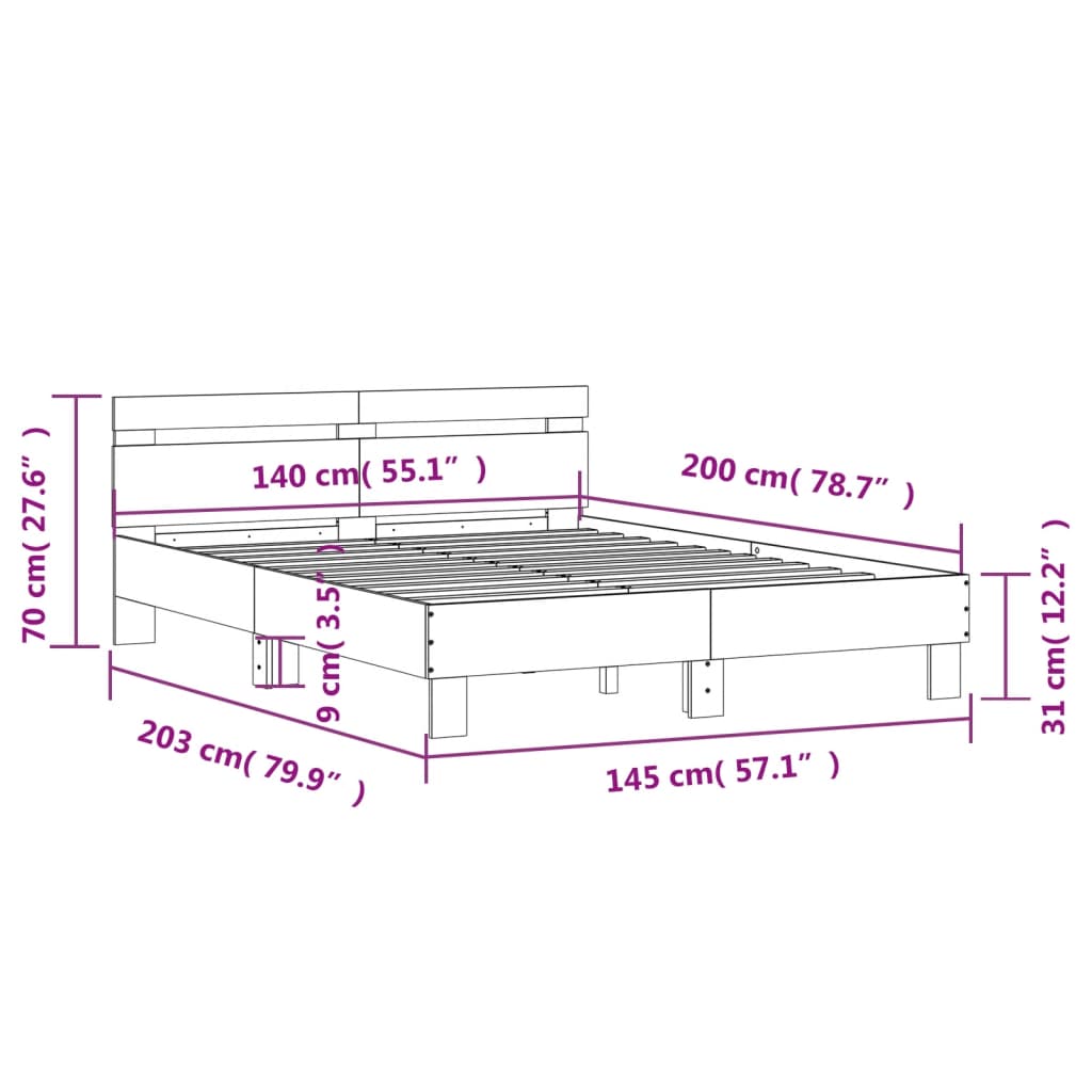 Bed Frame | Concrete grey | Engineered wood | 140 x 200 cm | Durable