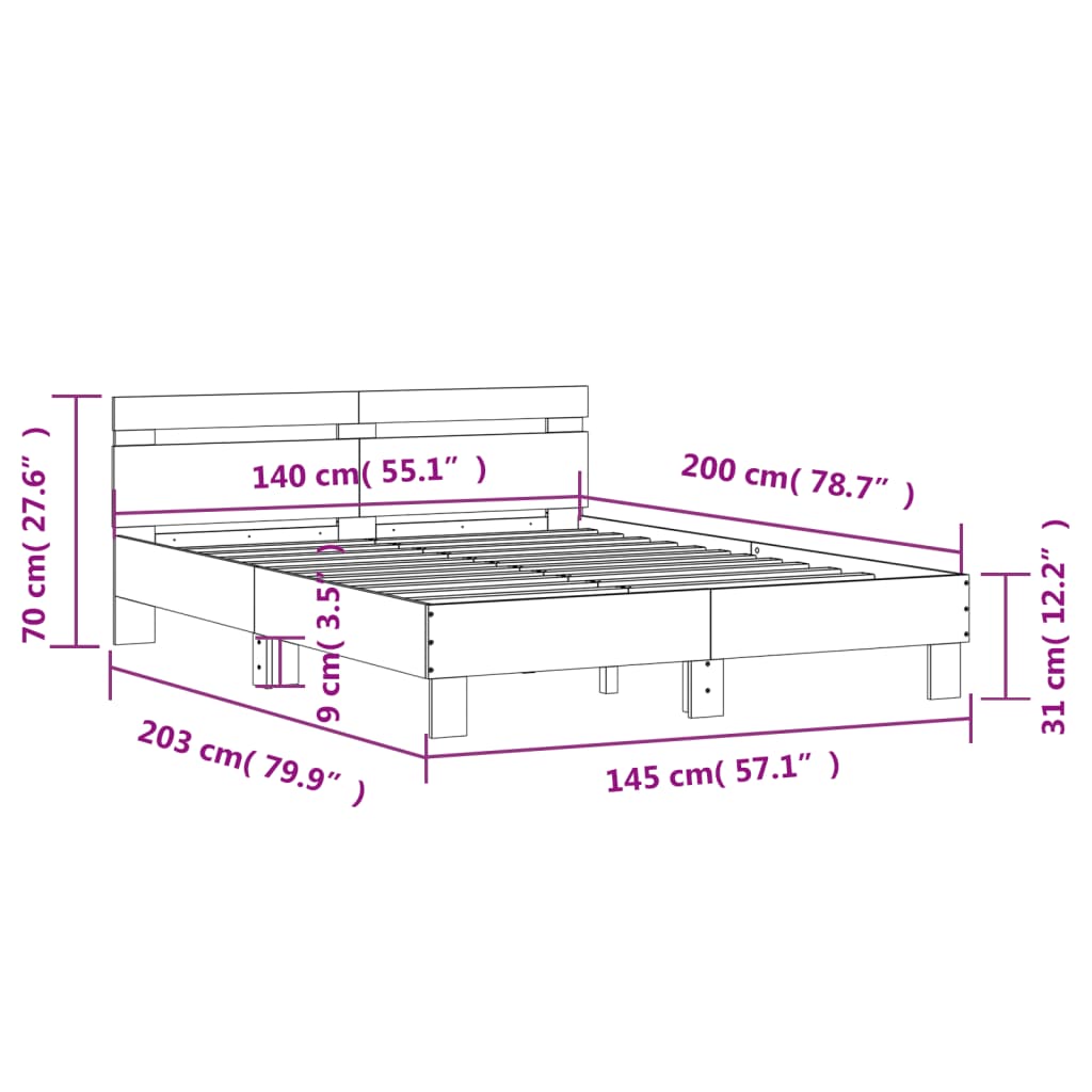 Bed Frame without Mattress Smoked Oak 140x200 cm