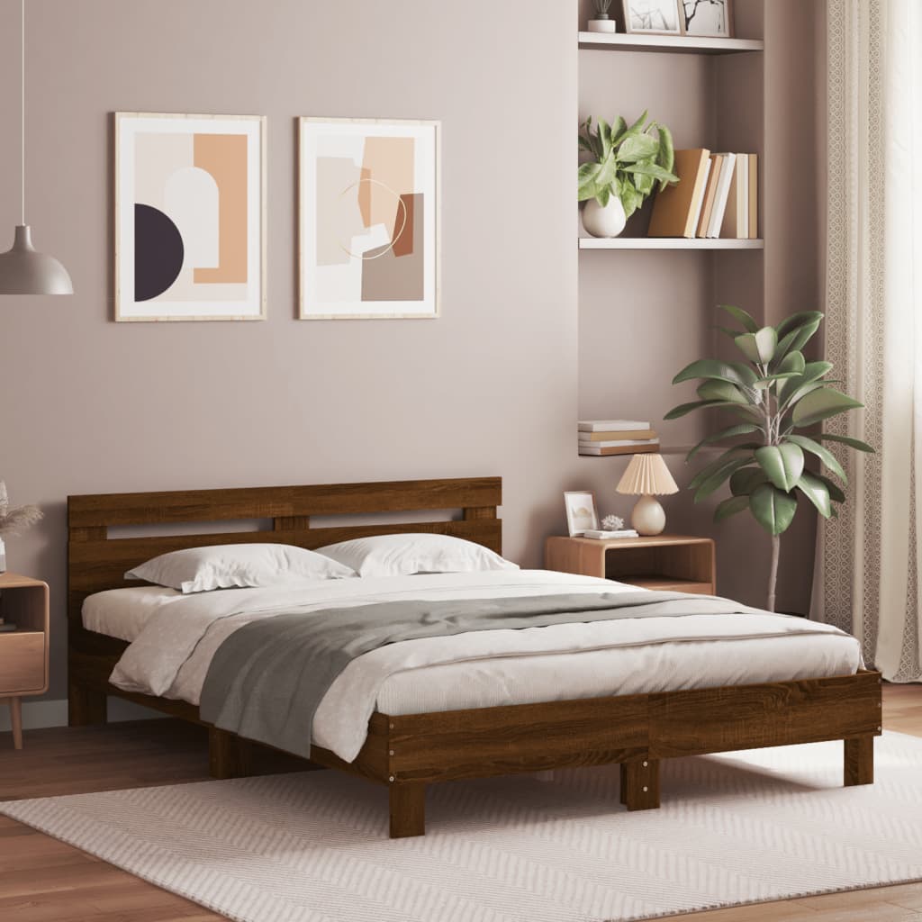 Bed Frame without Mattress Brown Oak 140x200 cm