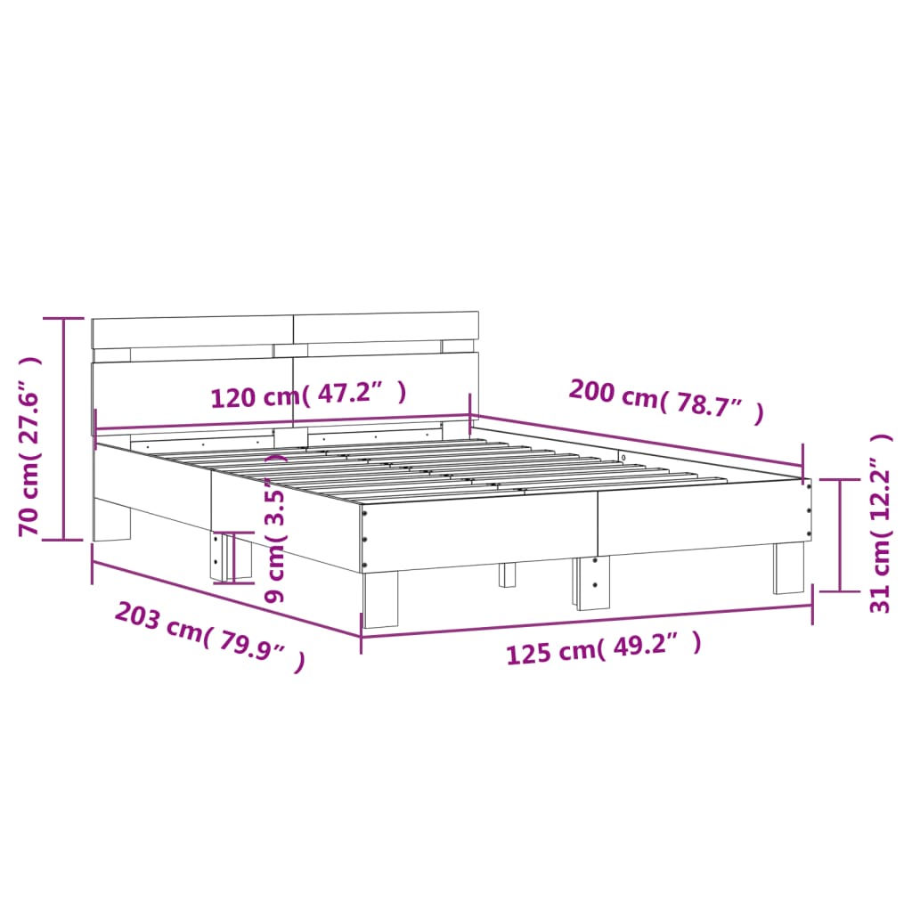 Bed Frame without Mattress Brown Oak 120x200 cm