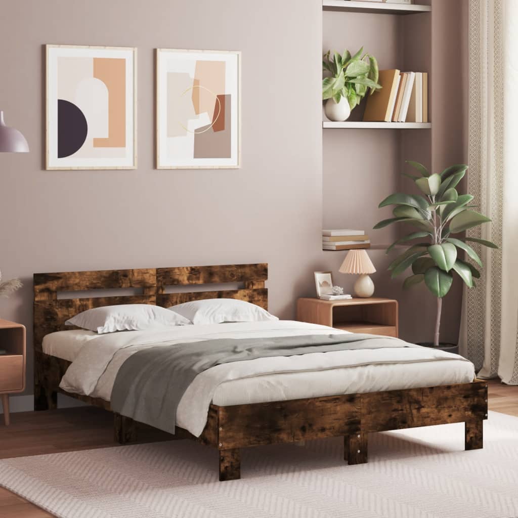 Bed Frame without Mattress Smoked Oak 135x190 cm Double
