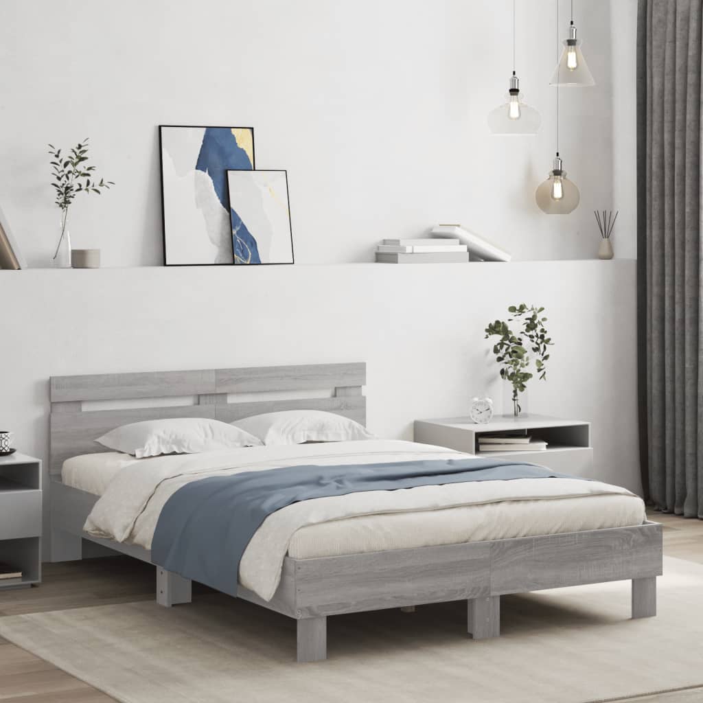 Bed Frame without Mattress Grey Sonoma 135x190 cm Double