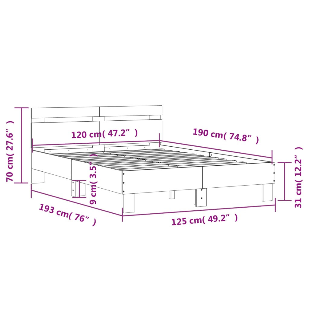 Bed Frame without Mattress Brown Oak 120x190 cm Small Double
