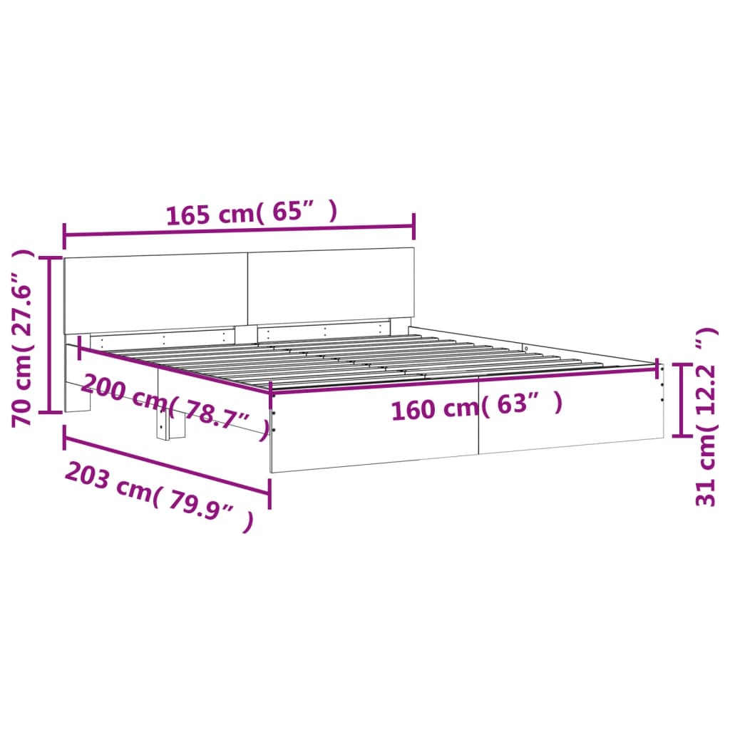 Bed Frame without Mattress Grey Sonoma 160x200 cm