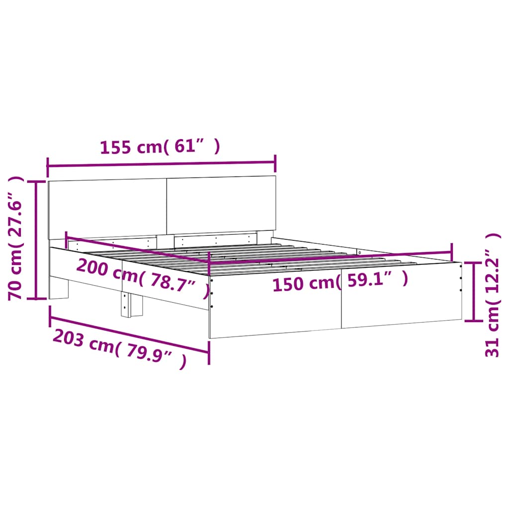 Bed Frame without Mattress Sonoma Oak 150x200 cm King Size