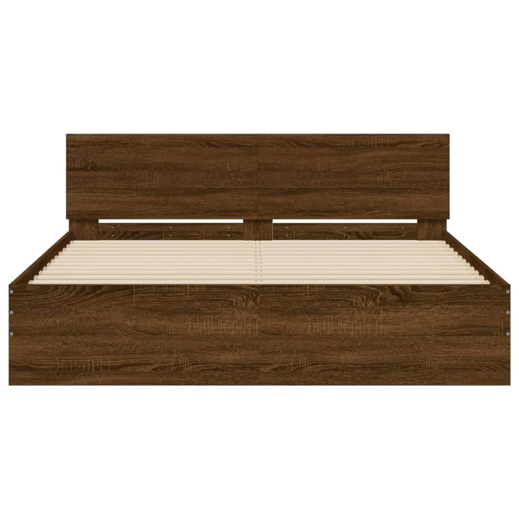 Bed Frame | Brown Oak | Engineered Wood | King |  Modern  | Bed Frame