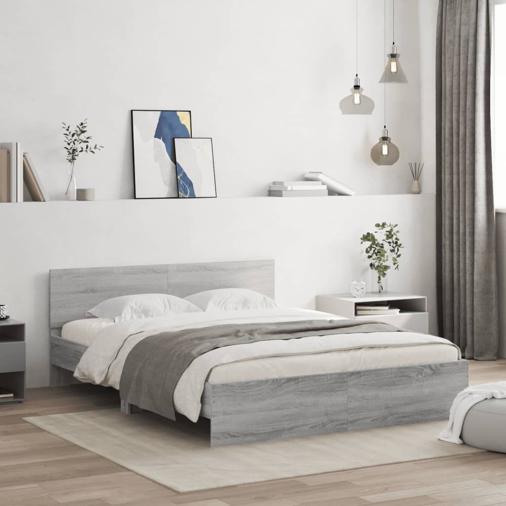 Bed Frame | Grey Sonoma | Engineered wood, Plywood | 140x200 cm | Modern