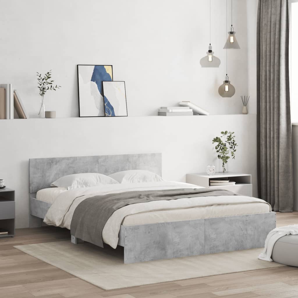 Bed Frame | Concrete grey | Engineered wood, Plywood | Double | Durable