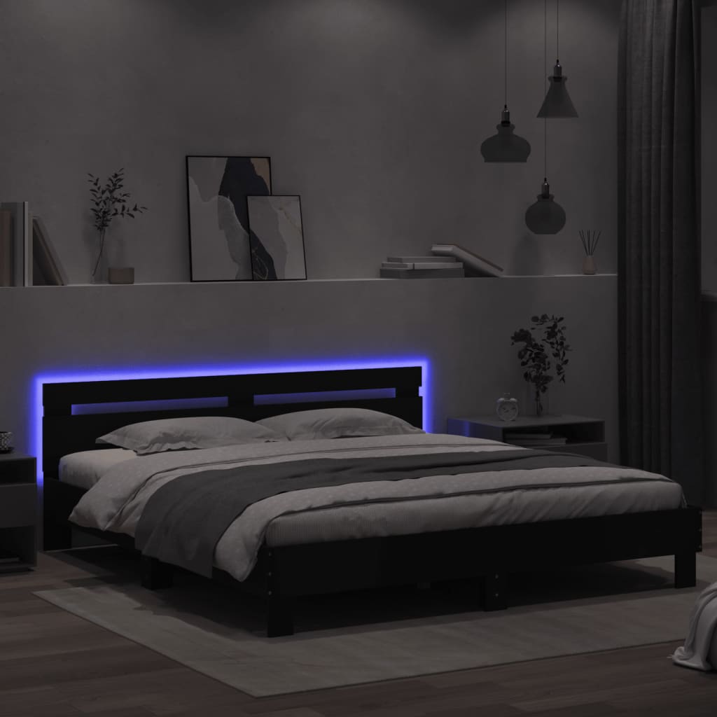 vidaXL Bed Frame with LED without Mattress Black 200x200 cm