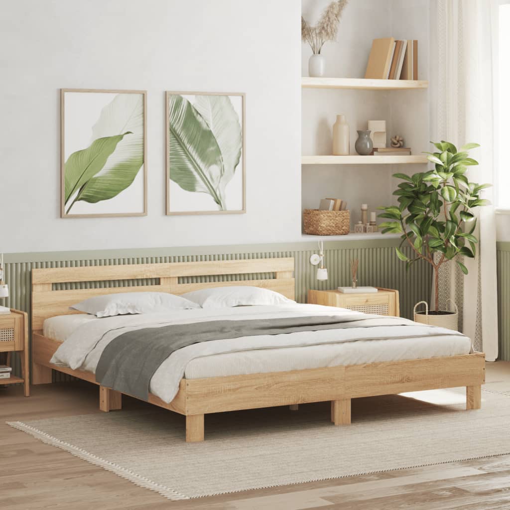 vidaXL Bed Frame with LED without Mattress Sonoma Oak 200x200 cm