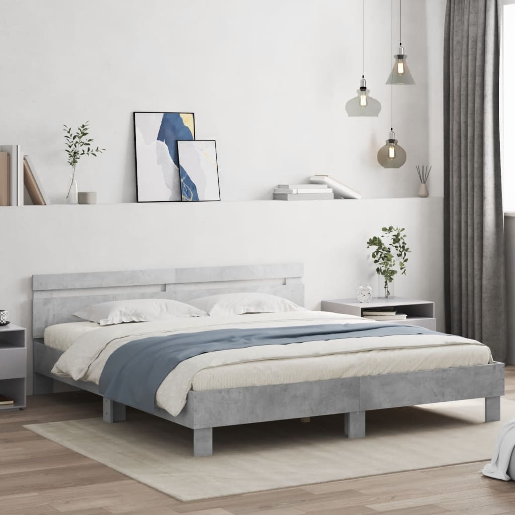 Bed Frame with LED without Mattress Concrete Grey 200x200 cm