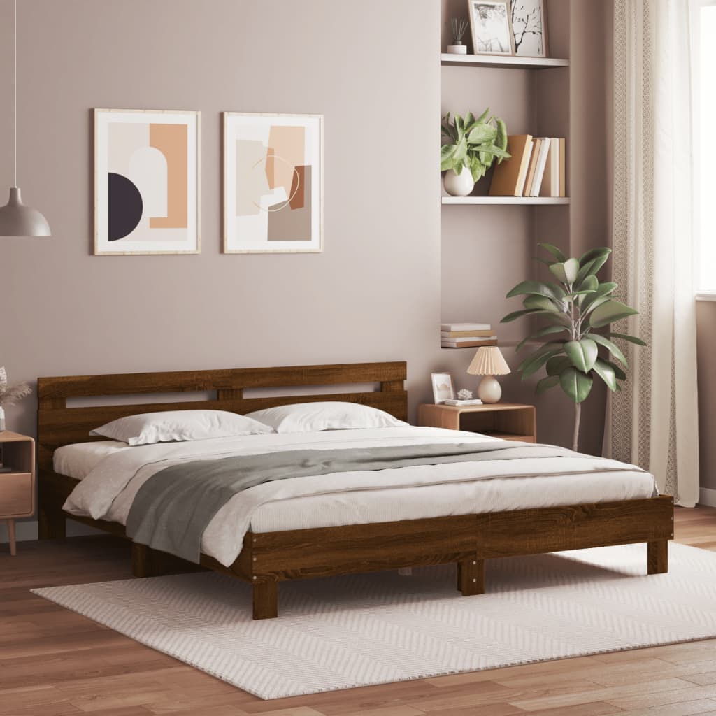 Bed Frame | Brown Oak | Engineered wood | Double | Bed Frame