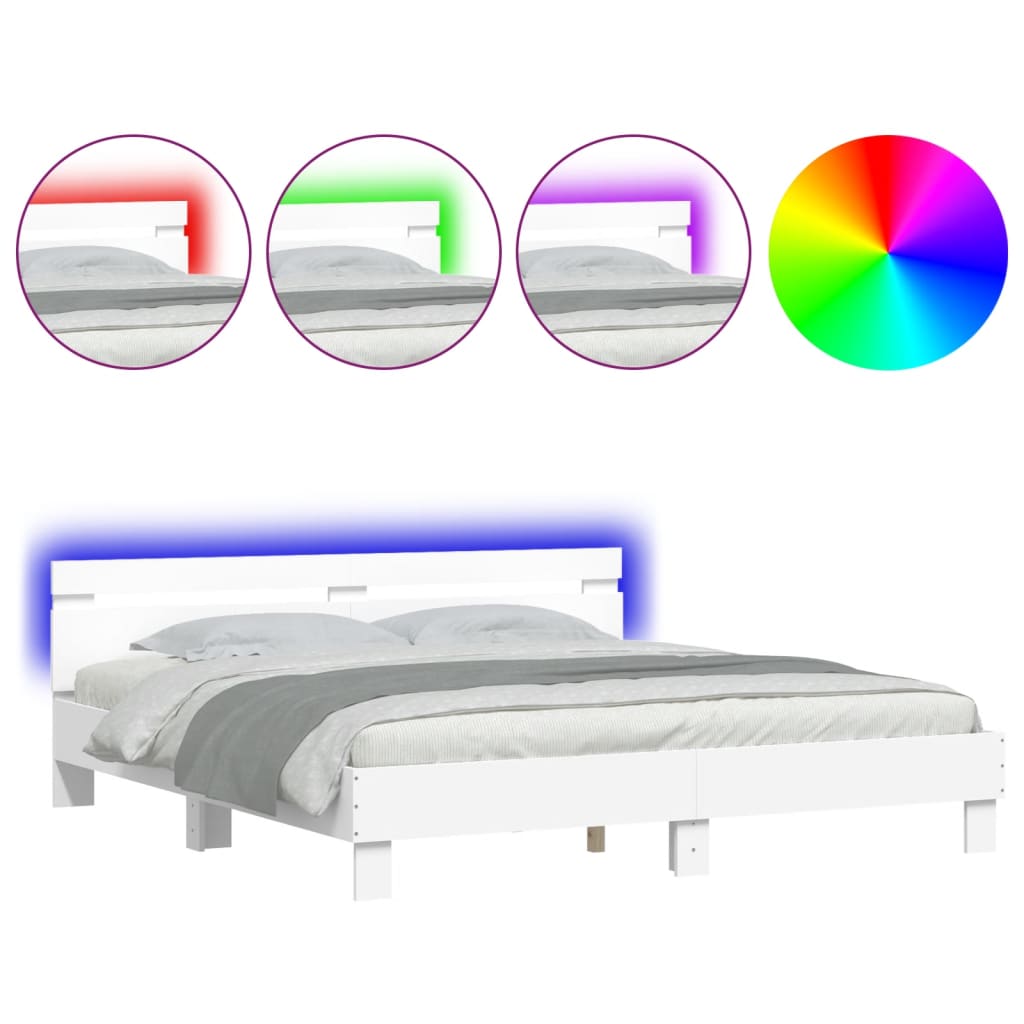 Bed Frame with LED without Mattress White 180x200 cm Super King