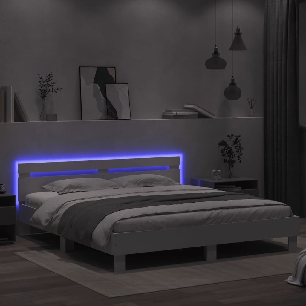 Bed Frame with LED without Mattress White 180x200 cm Super King