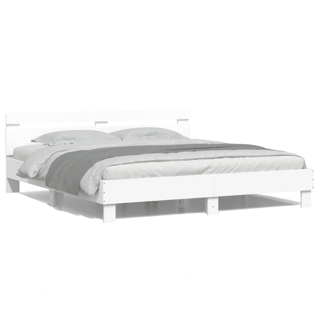 Bed Frame with LED without Mattress White 180x200 cm Super King