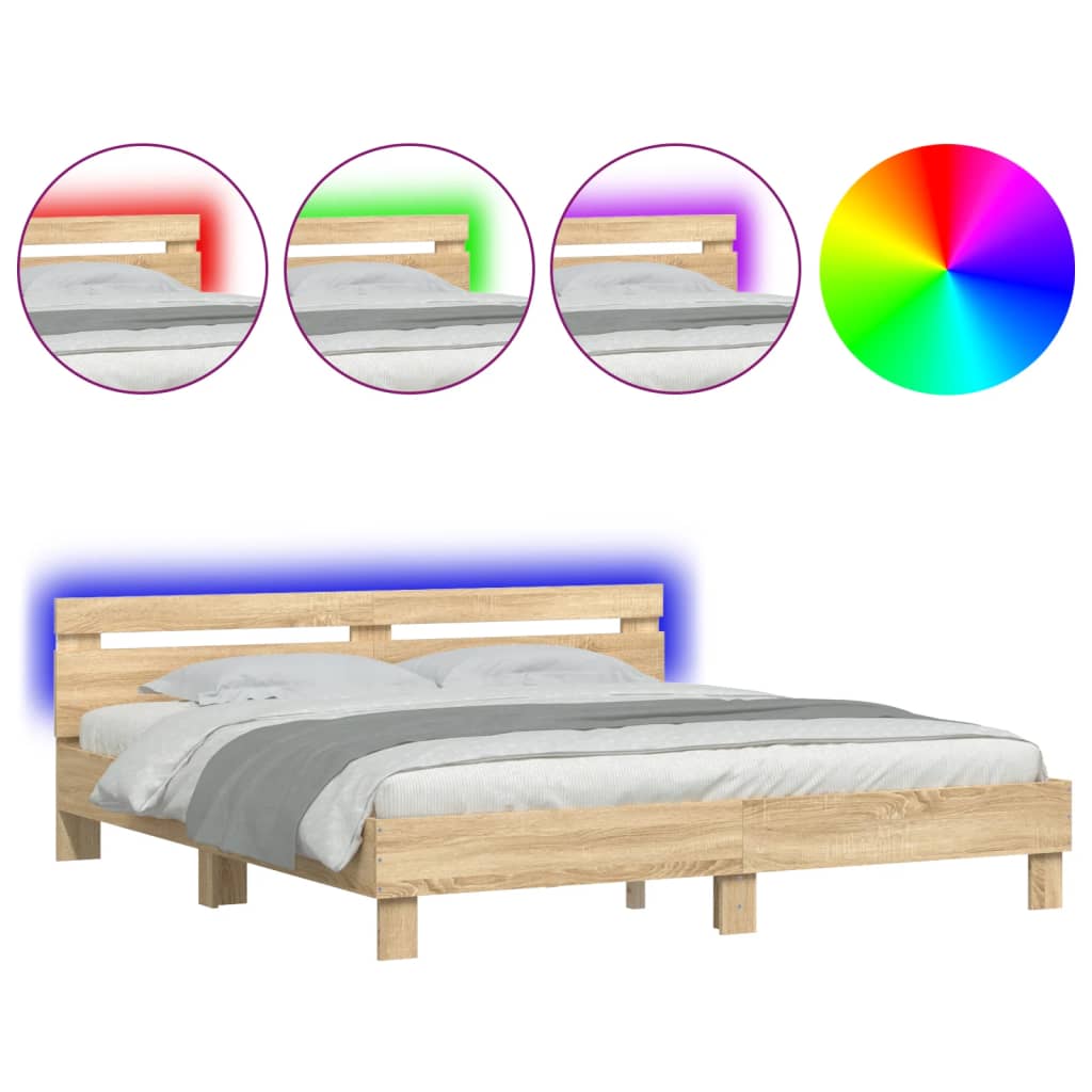 Bed Frame with LED without Mattress Sonoma Oak 180x200 cm Super King