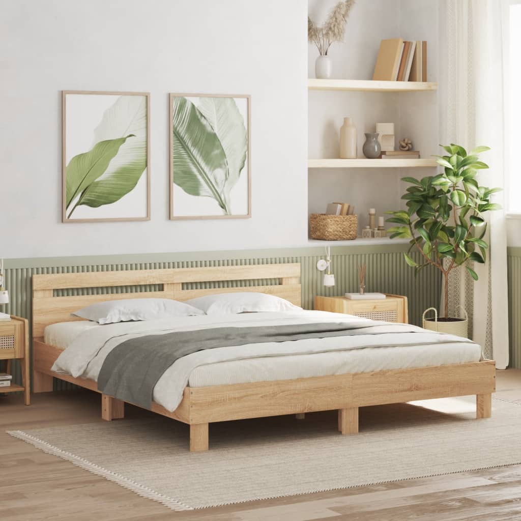 Bed Frame with LED without Mattress Sonoma Oak 180x200 cm Super King