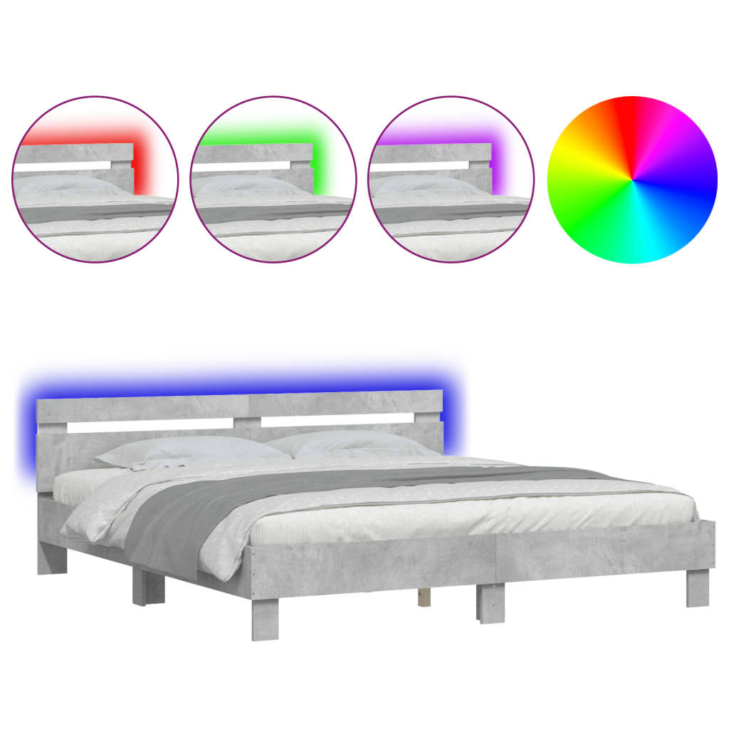 Bed Frame with LED without Mattress Concrete Grey 180x200 cm Super King