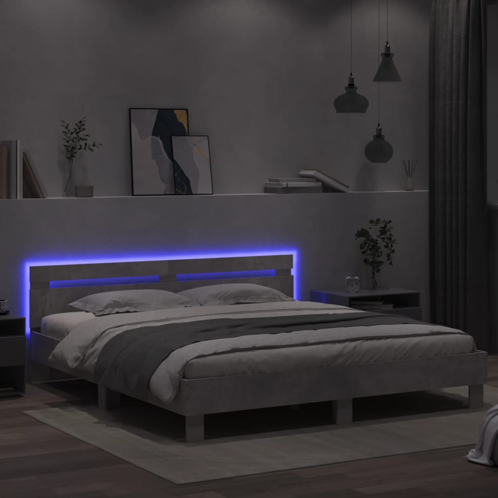 Bed Frame with LED without Mattress Concrete Grey 180x200 cm Super King