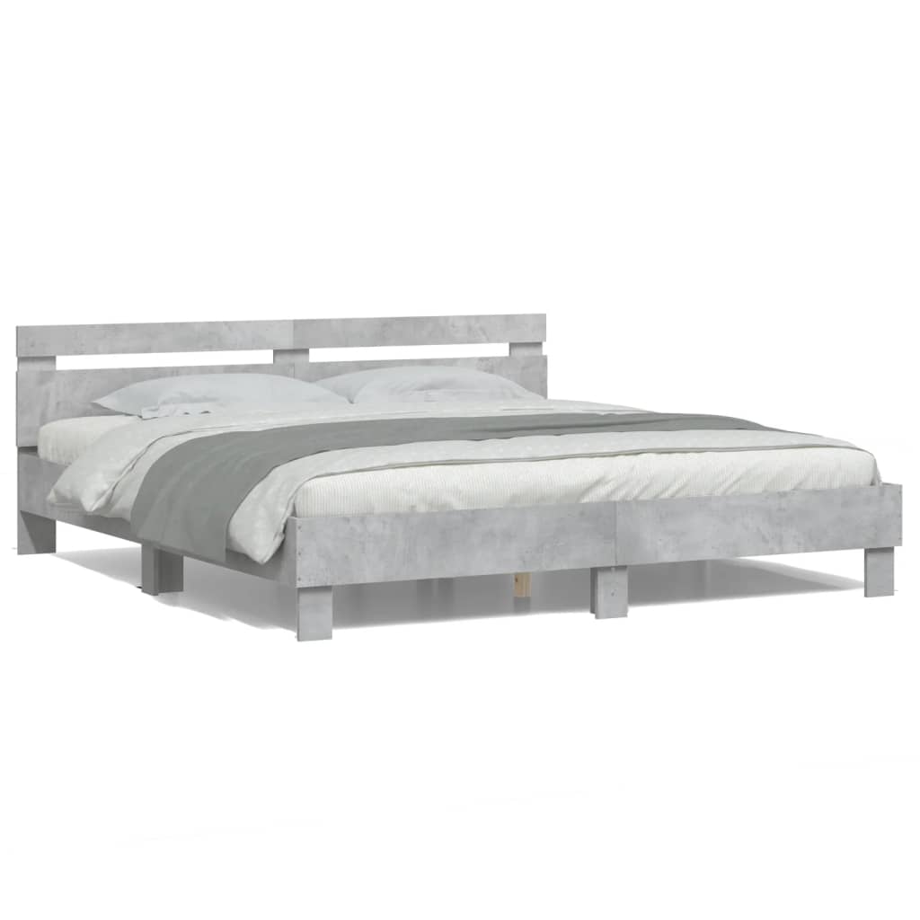 Bed Frame with LED without Mattress Concrete Grey 180x200 cm Super King