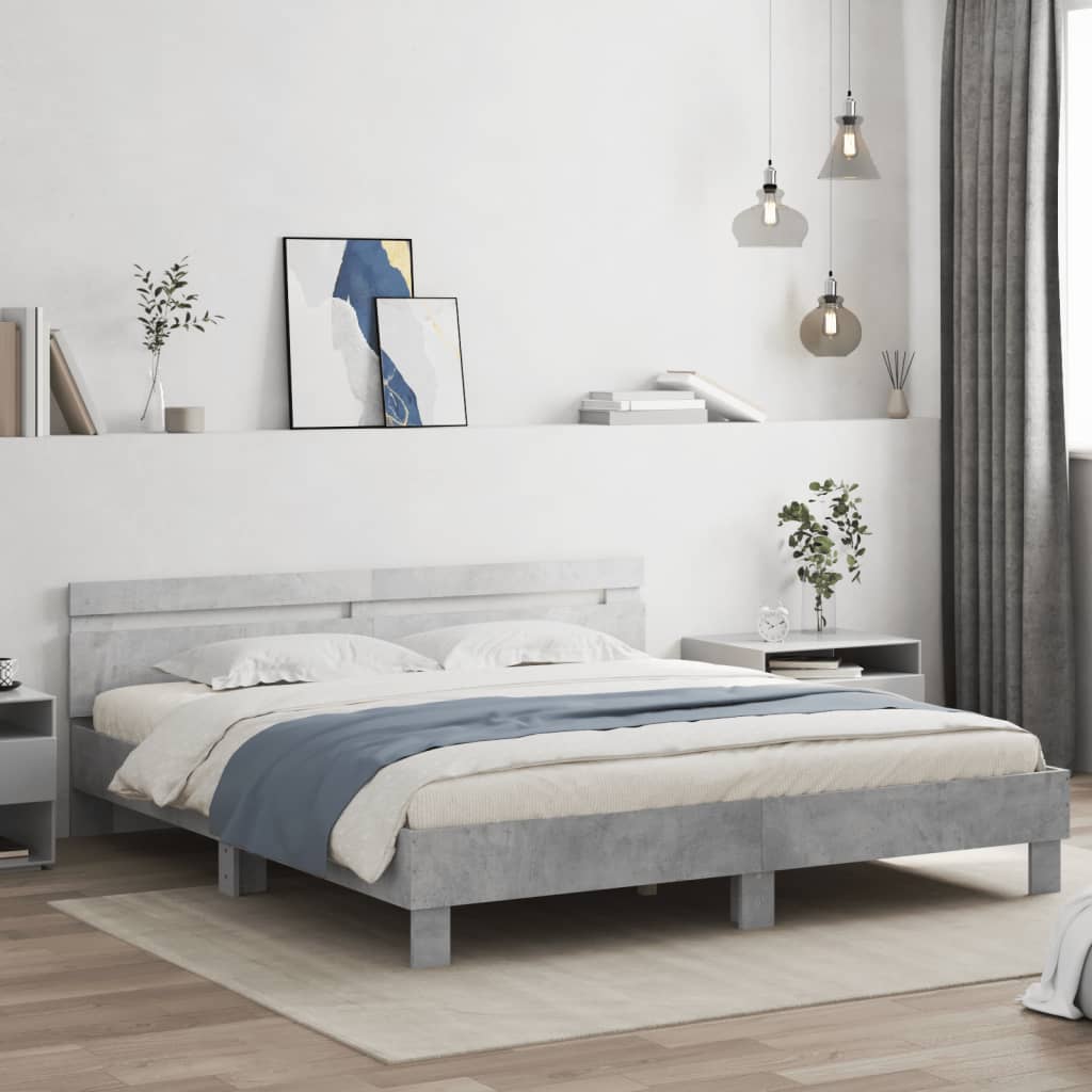 Bed Frame with LED without Mattress Concrete Grey 180x200 cm Super King
