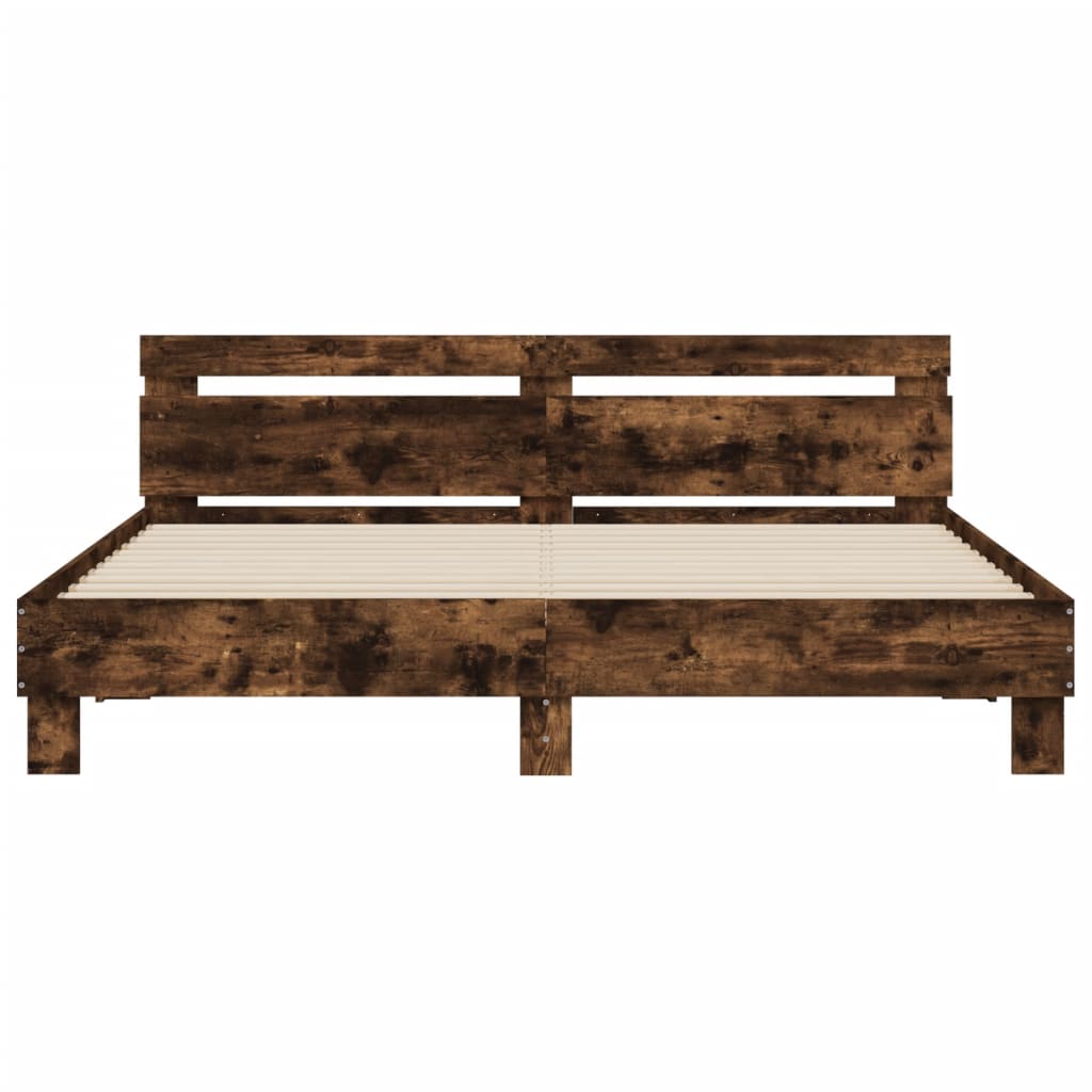 Bed Frame with LED without Mattress Smoked Oak 180x200 cm Super King