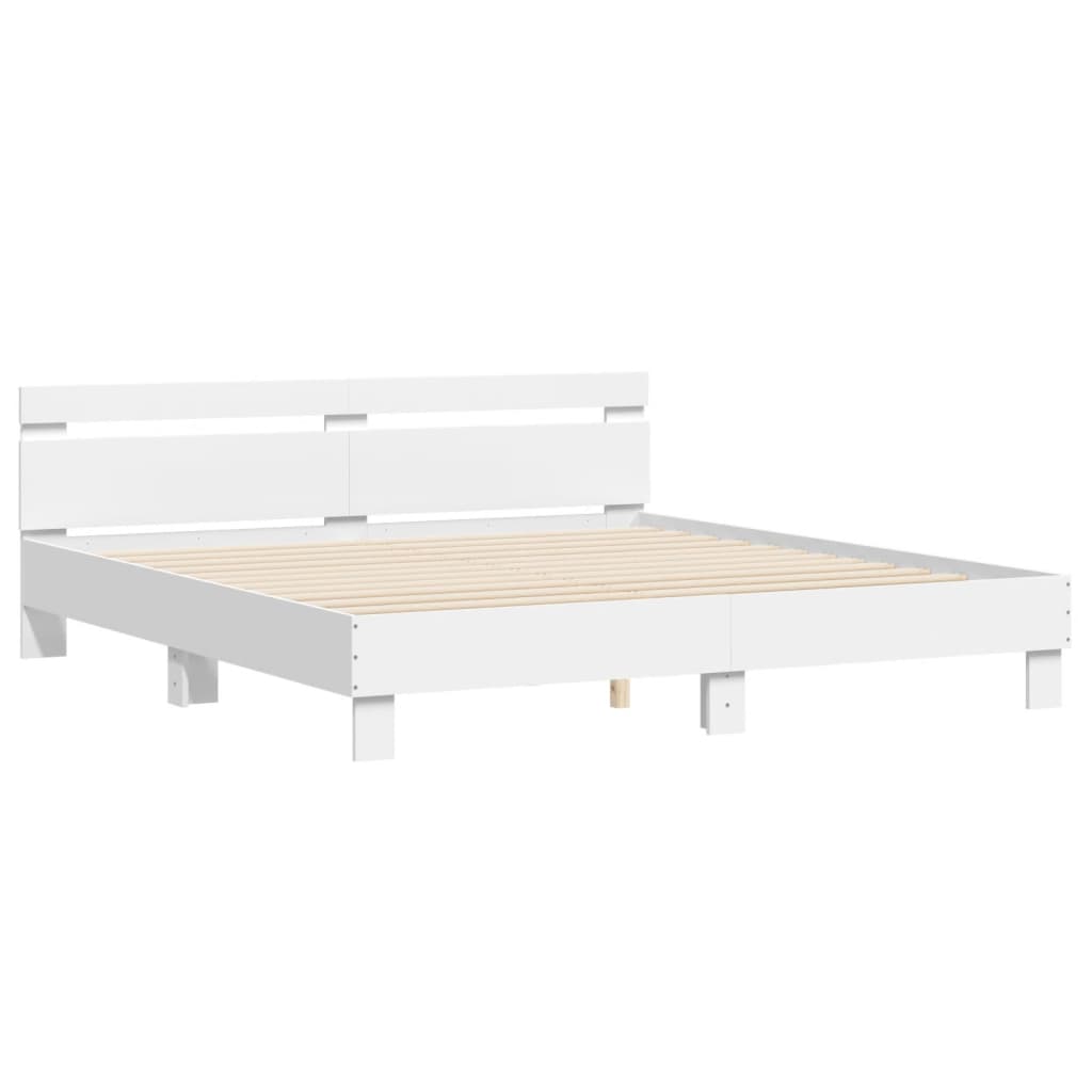 Bed Frame with LED without Mattress White 160x200 cm