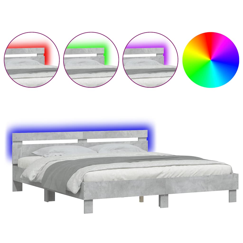 Bed Frame with LED without Mattress Concrete Grey 160x200 cm